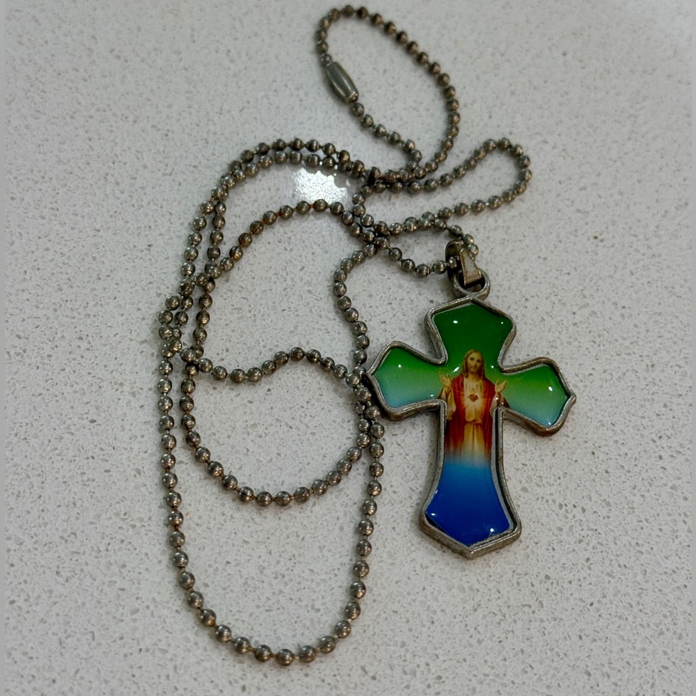 Multicolor Sacred Heart of Jesus Pendant Necklace